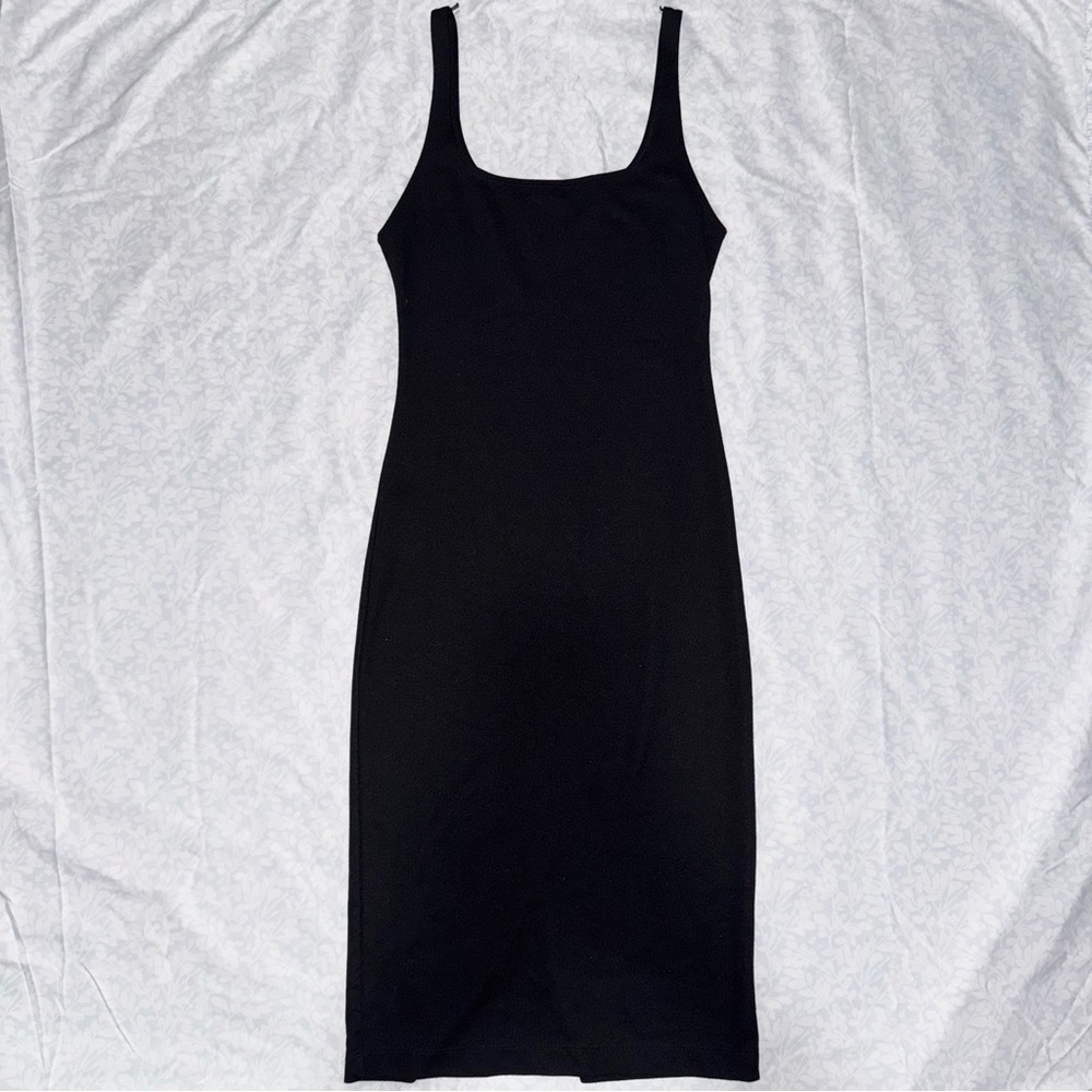 Zara Black Bodycon Midi Dress with Square Neck